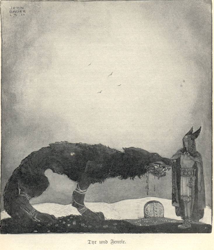 Tyr e Fenrir, illustrazione di John Bauer