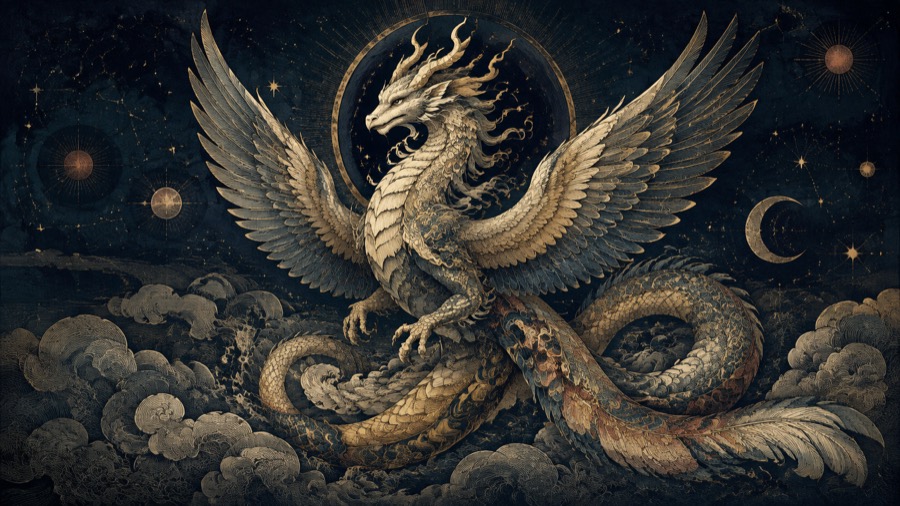 Creature: creatura leggendaria, illustrazione in blu notte e oro